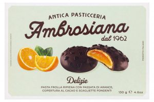 Печенье Antica pasticceria Ambrosiana с начинкой «Апельсиновый джем», глазированное шоколадом 130 г, коробка, Италия